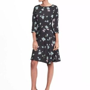 NWT Banana Republic Pieced Watercolor Floral Dress, Flint Gray